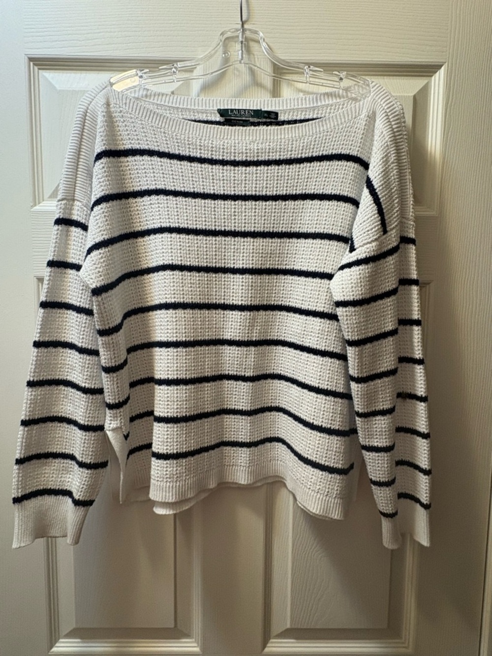 Lauren Ralph Lauren Striped Waffle Knit Boat Neck Sweater Size XL